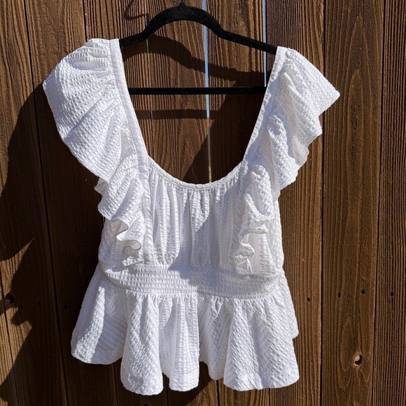Maeve Tops - Maeve by Anthropologie White Ruffle Peplum Top – Size M